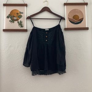 Tobi black flutter sleeve boho top